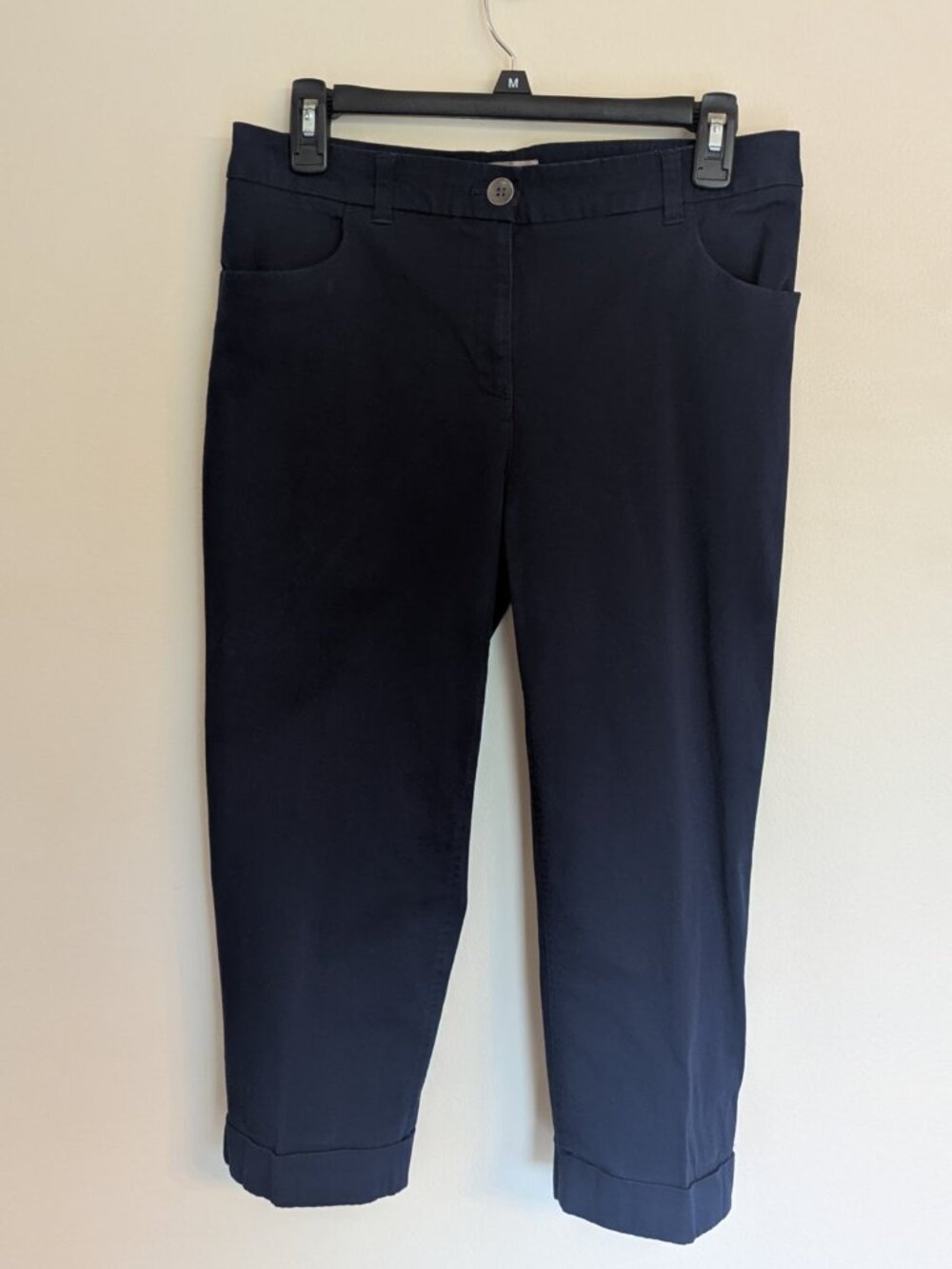 Chico's Navy Blue Stretch Crop Capri Pants | Size 0.5 (US 6) | Cuffed